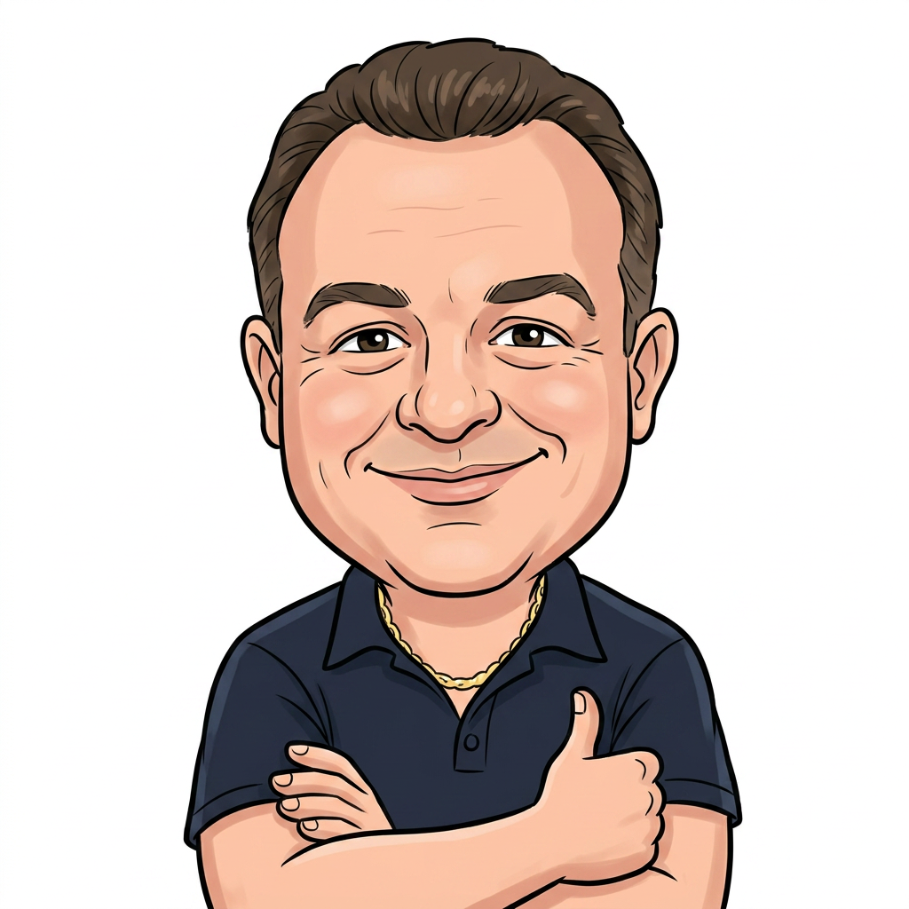 Caricature of OmniPro's owner-operator
